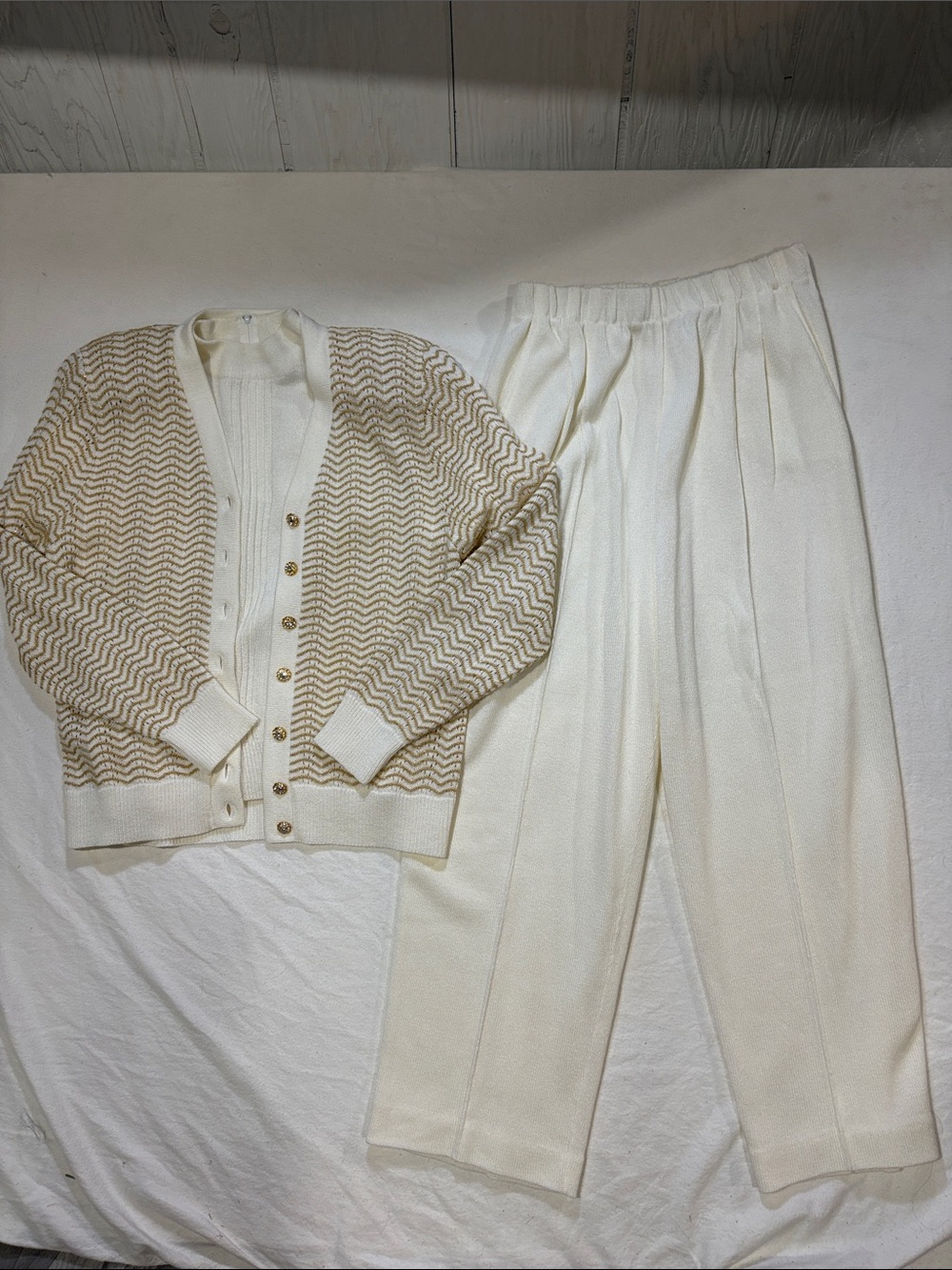 San Remo 3-Pc Cream Gold Metallic Knit Set - Size M